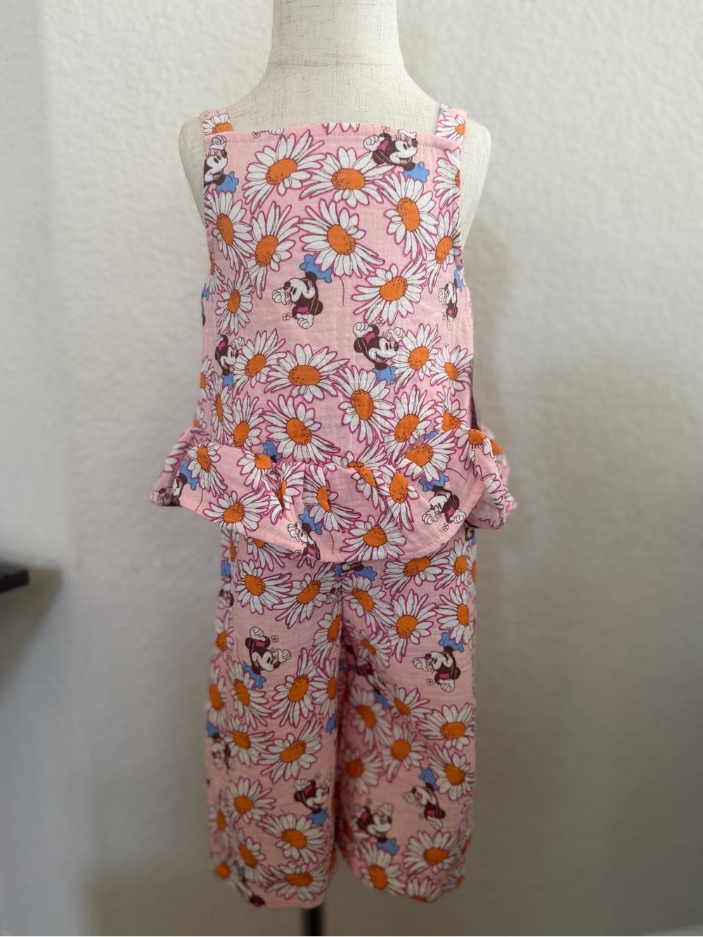 Girls' Pink Daisy Print Pajama Set - Sleeveless Top & Pants